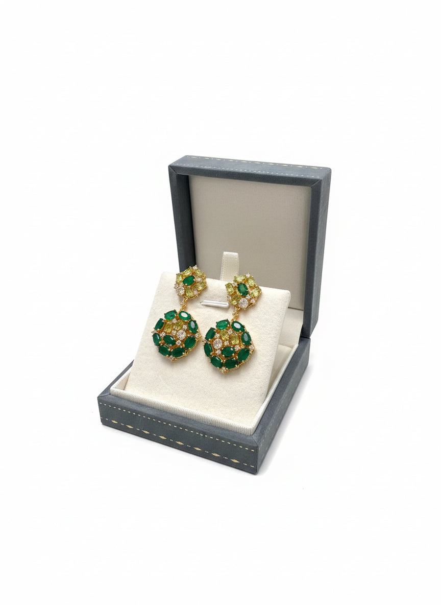 Emerald Green Agate & Peridot Gold Vermeil Cluster Earrings