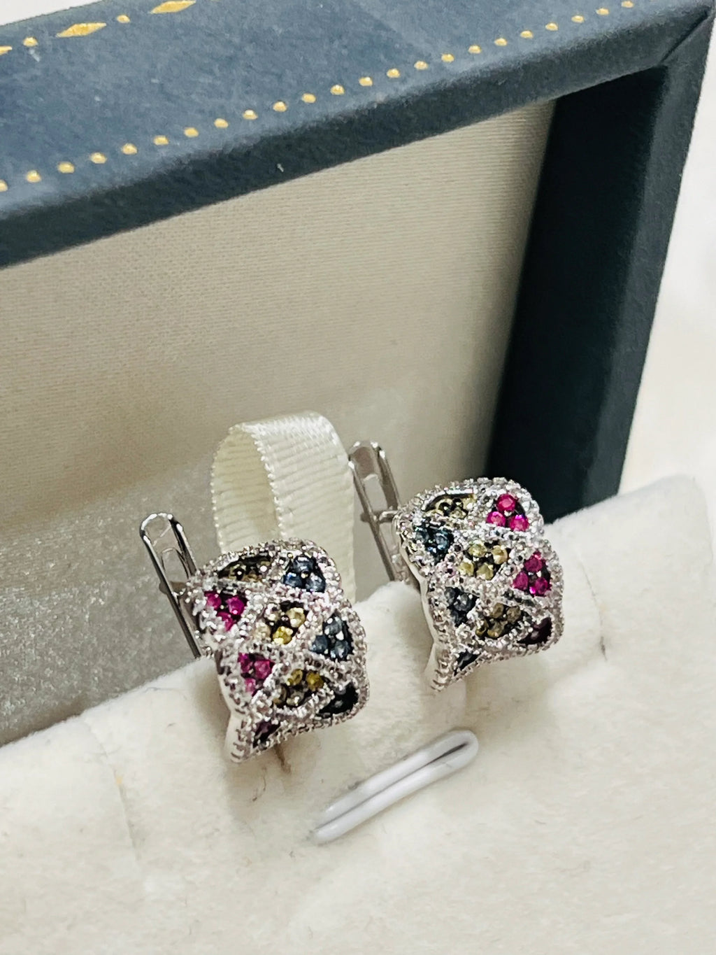 Geometric Multi-Color Sapphire Earrings