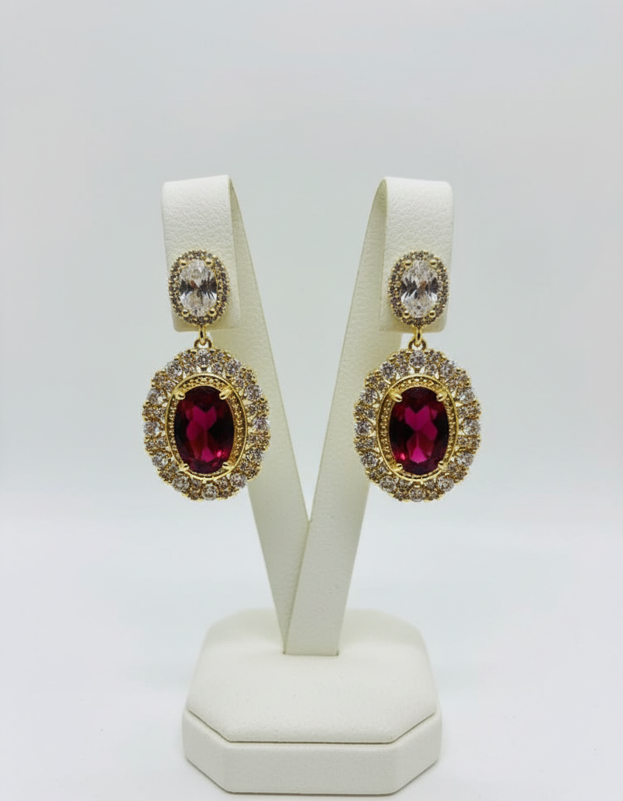 Victorian-Style Statement Earrings with Lab-Created Rubies and White Sapphires