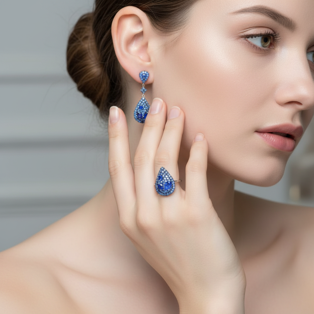 Handmade Natural Sapphire "Midnight Blue" Set