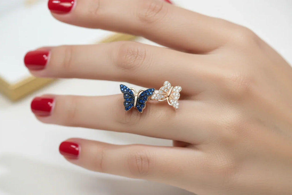 14K Rolled Gold Butterfly Earrings and Ring Set
