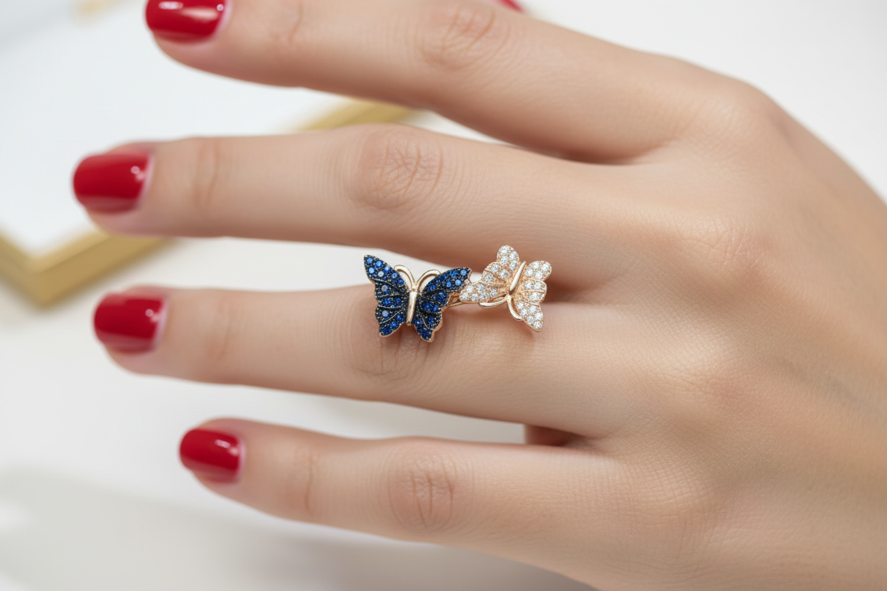 14K Rolled Gold Butterfly Earrings and Ring Set