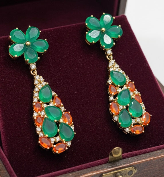 Handmade Natural Agate and Orange Opal fancy earrings- Artisan
