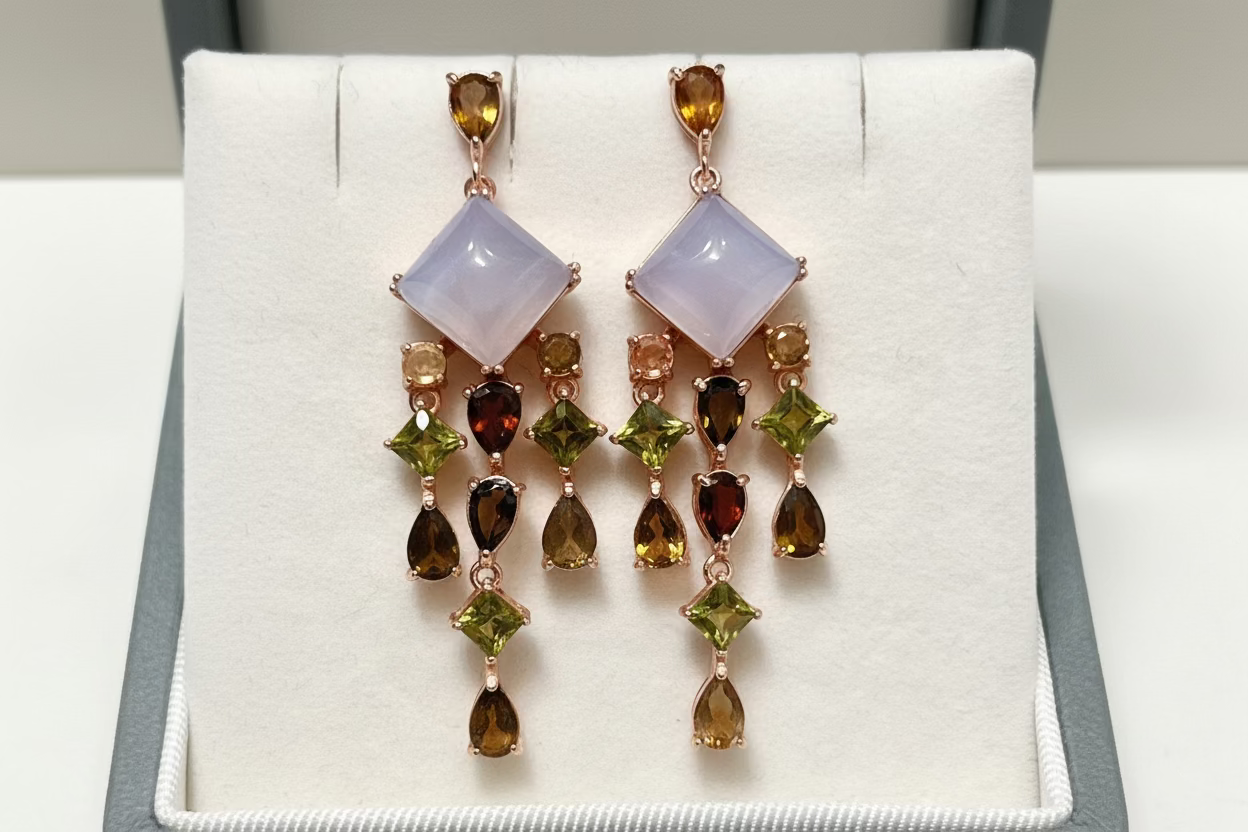 Handmade Genuine Chalcedony and Sapphire Earrings