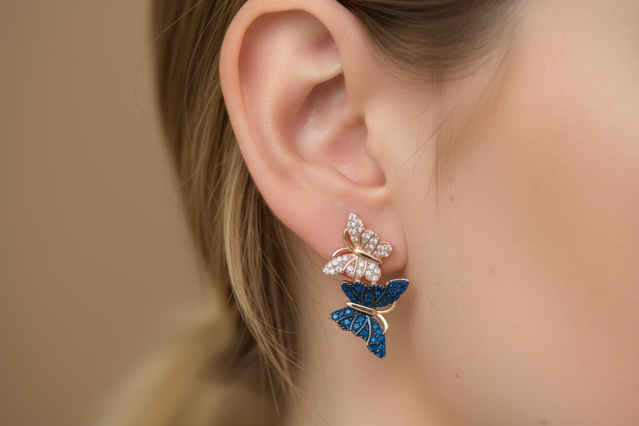 14K Rolled Gold Butterfly Earrings and Ring Set
