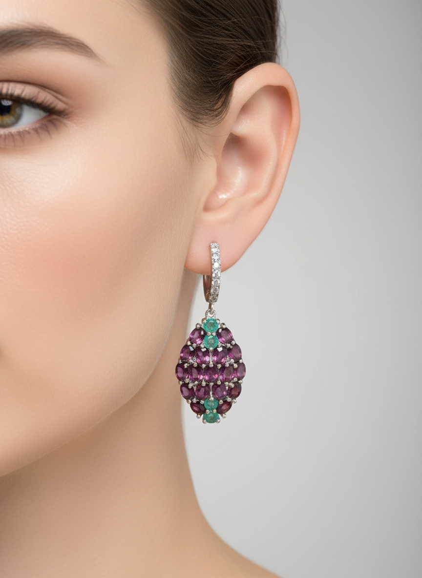 Emerald and Rhodolite Garnet earrings
