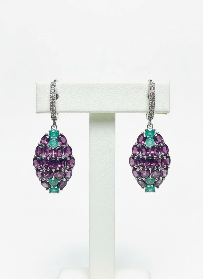 Emerald and Rhodolite Garnet earrings