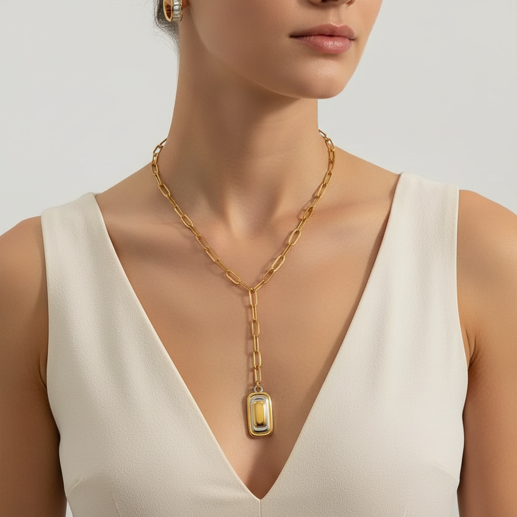 18k gold filled paperclip hanging Lariat chain Necklace