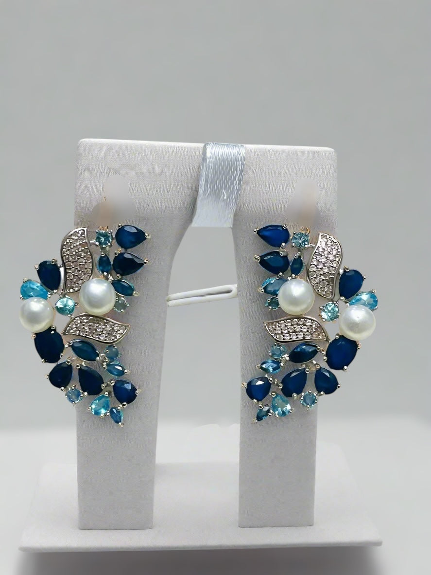Sapphire, Topaz and Pearls Stunning Earrings