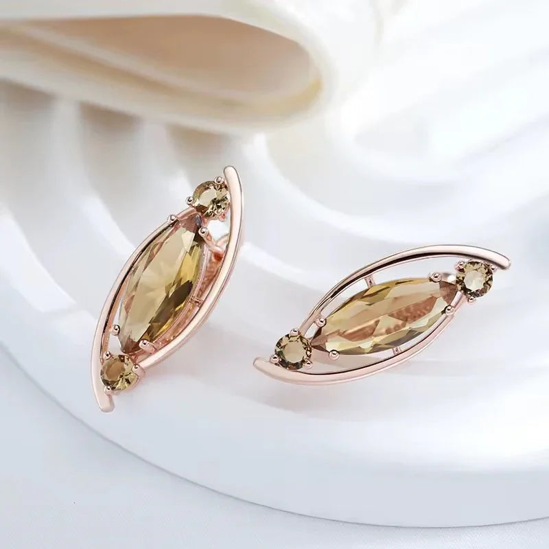 14k Rolled Gold Citrine almond shape Earrings