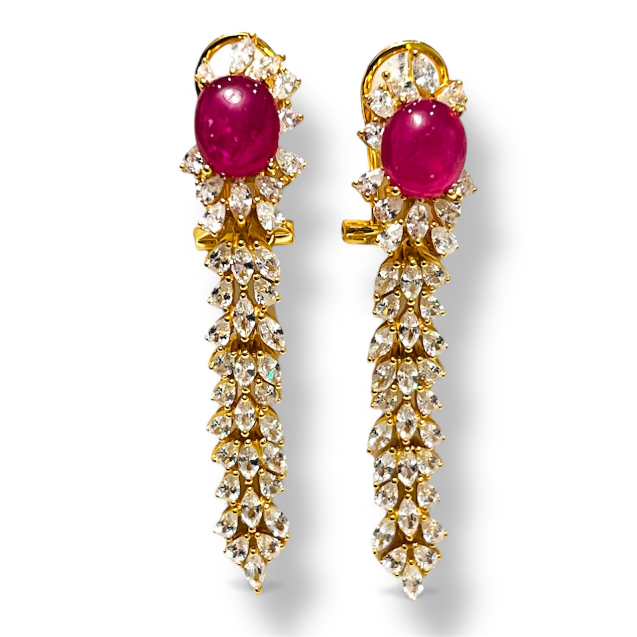 Handmade Ruby and white Sapphires Earrings in 18k yellow Gold Vermeil