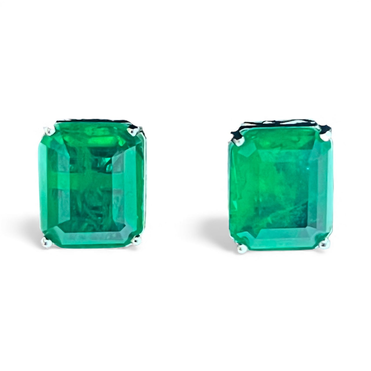 Emerald Cut Birthstone Emerald Stud Earrings In Silver (12x10mm)
