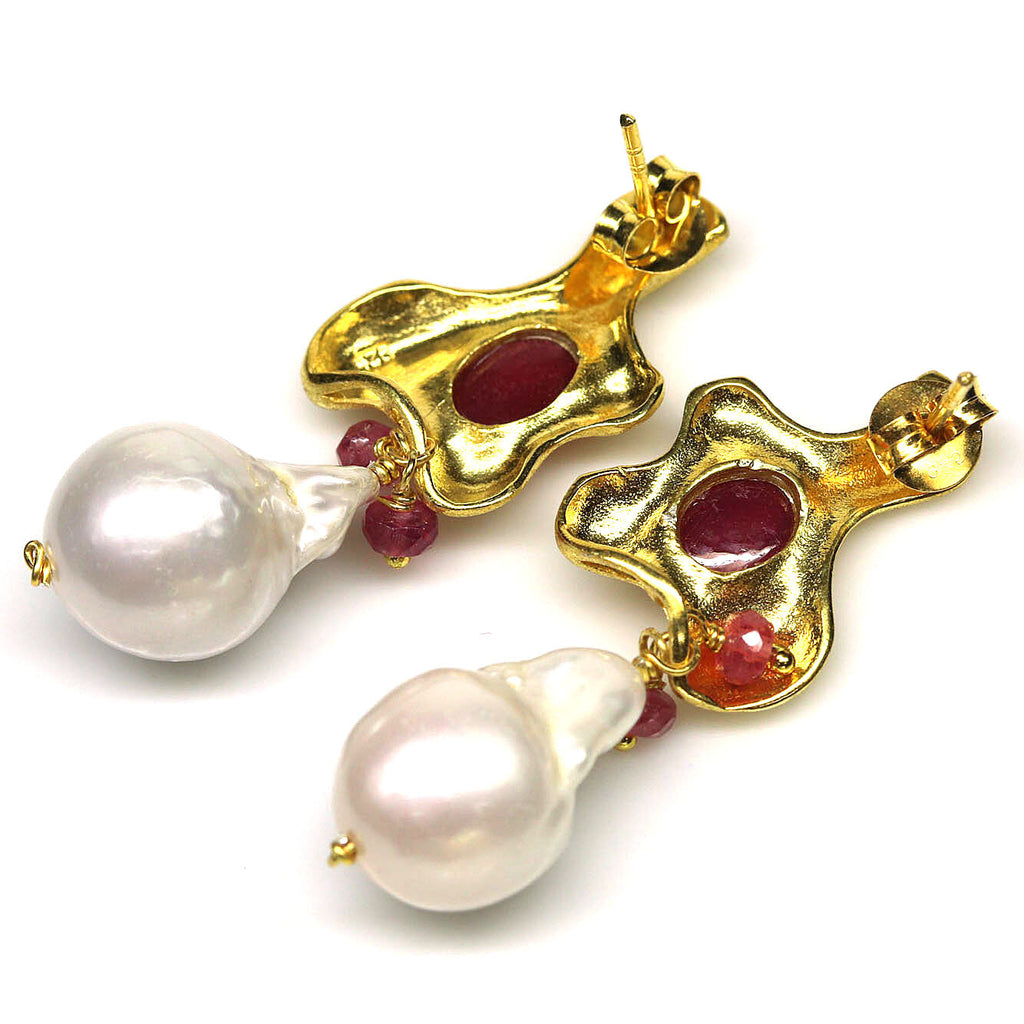 Handmade South Sea Baroque Pearl and Ruby earrings