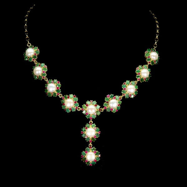 Majestic Colombian Emerald and Ruby south sea pearls Necklace