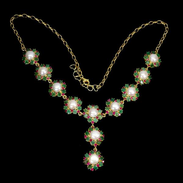 Majestic Colombian Emerald and Ruby south sea pearls Necklace