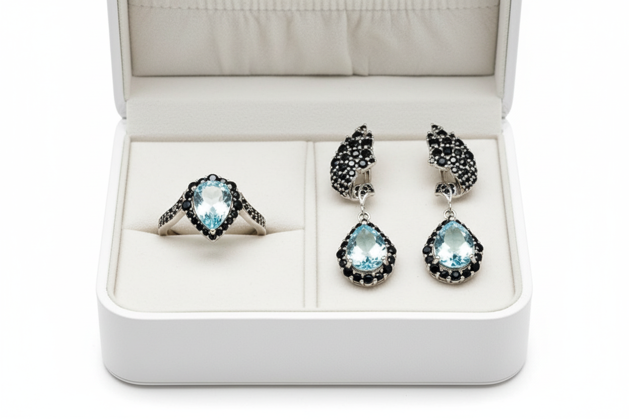 Handmade Natural Topaz and Spinel Set