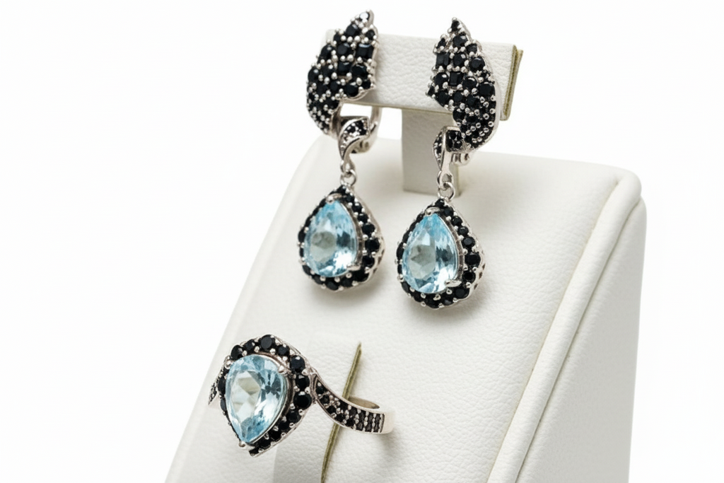 Handmade Natural Topaz and Spinel Set