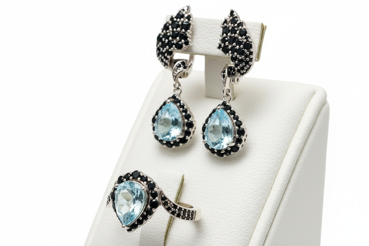 Handmade Natural Topaz and Spinel Set