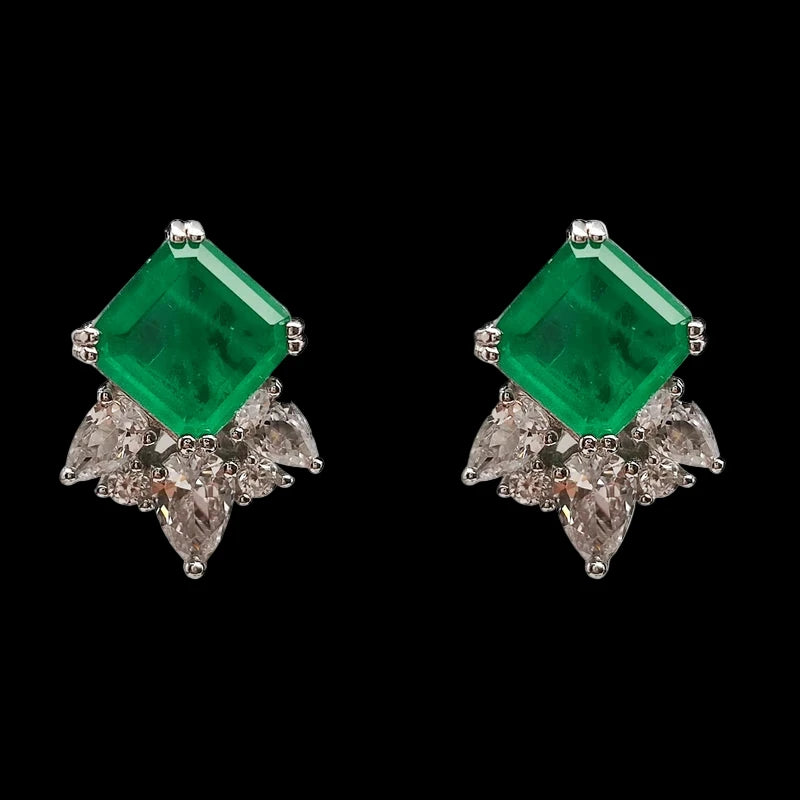 Sterling Silver Emerald Doublet Ice-Cut Earrings