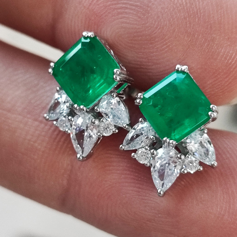 Sterling Silver Emerald Doublet Ice-Cut Earrings
