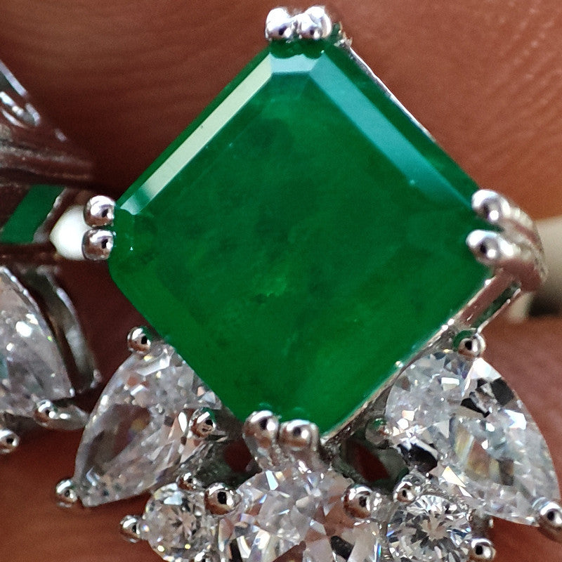 Sterling Silver Emerald Doublet Ice-Cut Earrings