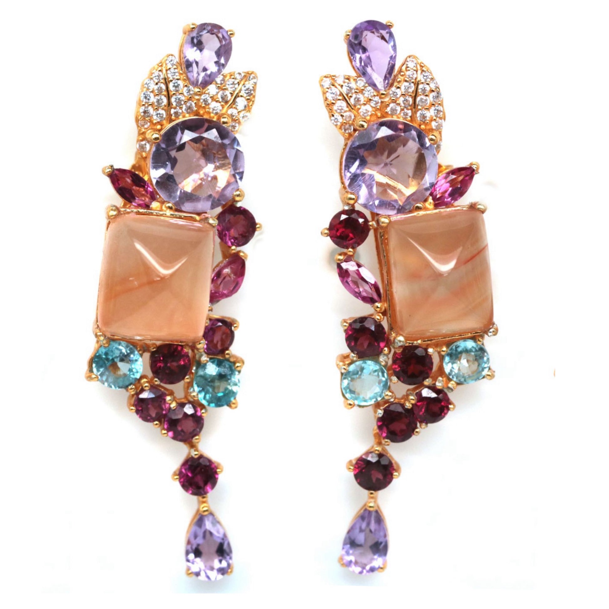 Artisan Square Agate & Multi-Gem Stud Earrings — Handmade in Canada