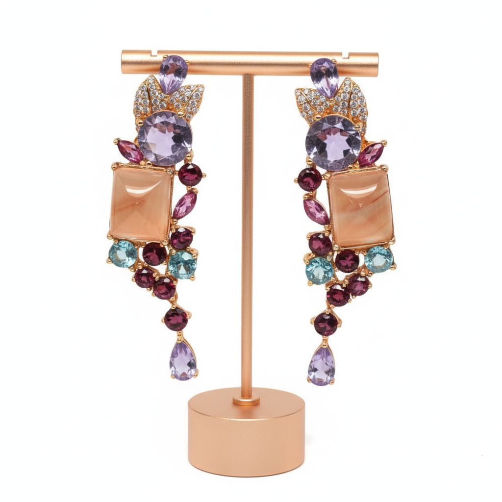 Artisan Square Agate & Multi-Gem Stud Earrings — Handmade in Canada