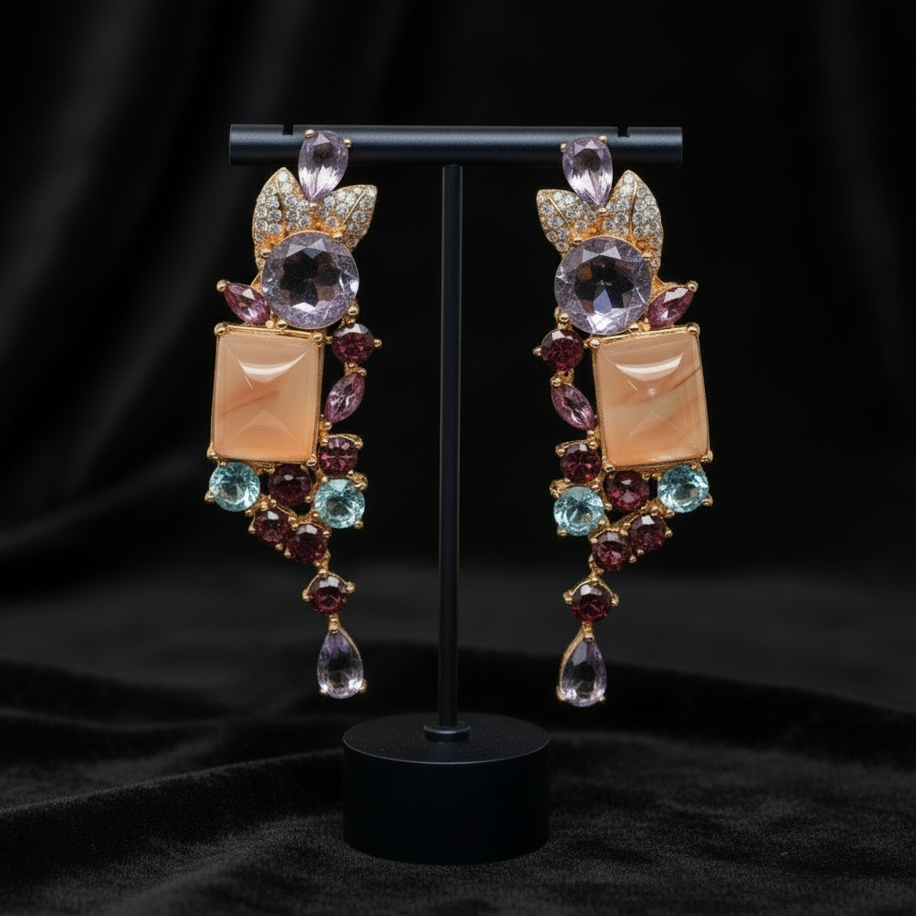 Artisan Square Agate & Multi-Gem Stud Earrings — Handmade in Canada