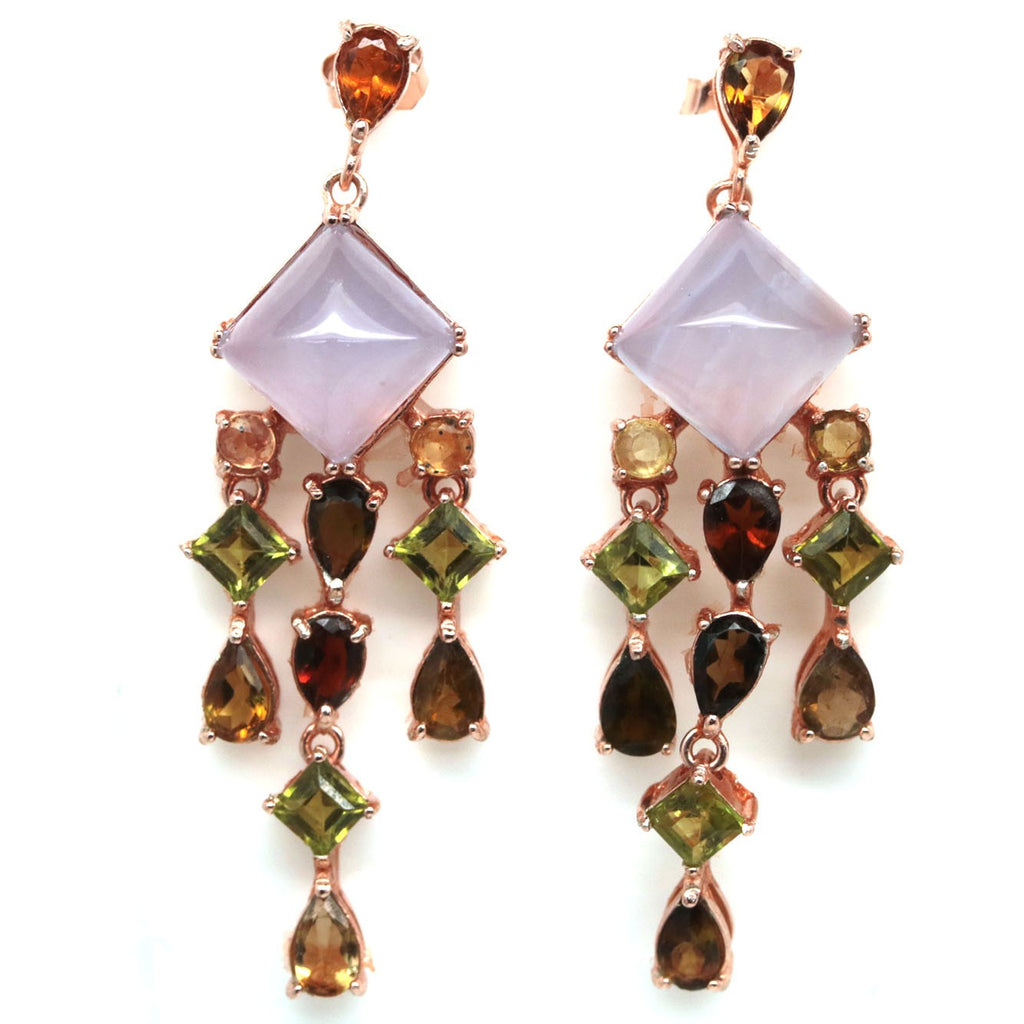 Handmade Genuine Chalcedony and Sapphire Earrings