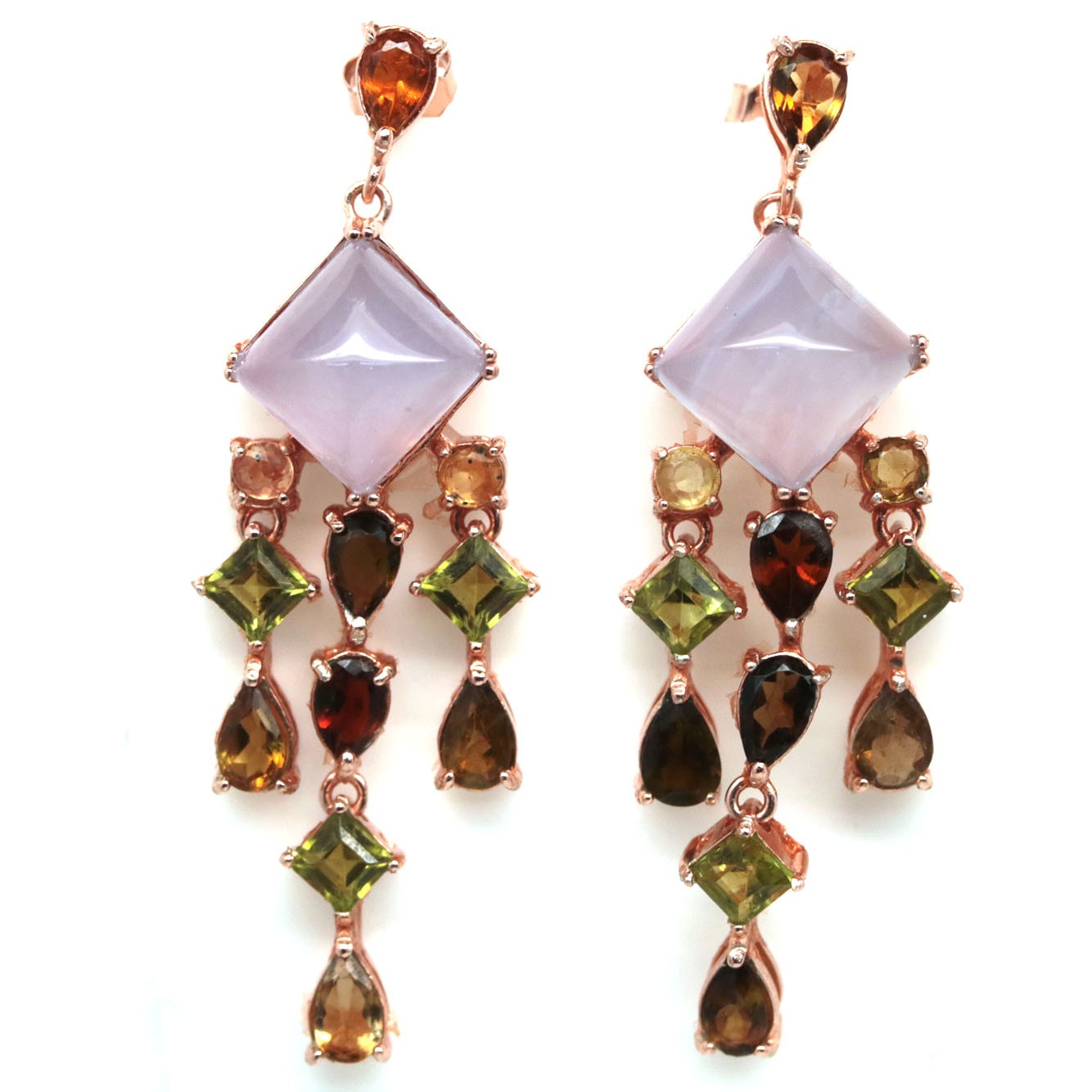 Handmade Genuine Chalcedony and Sapphire Earrings