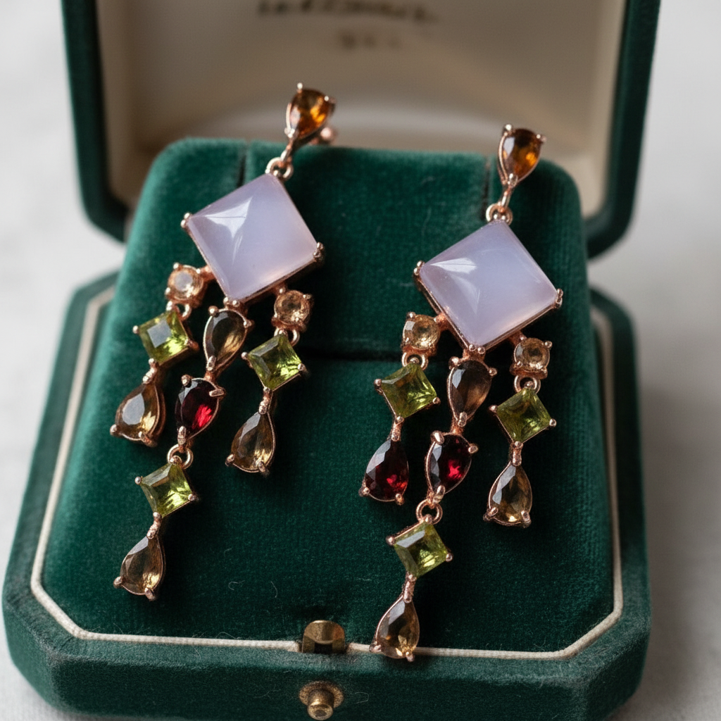 Handmade Genuine Chalcedony and Sapphire Earrings