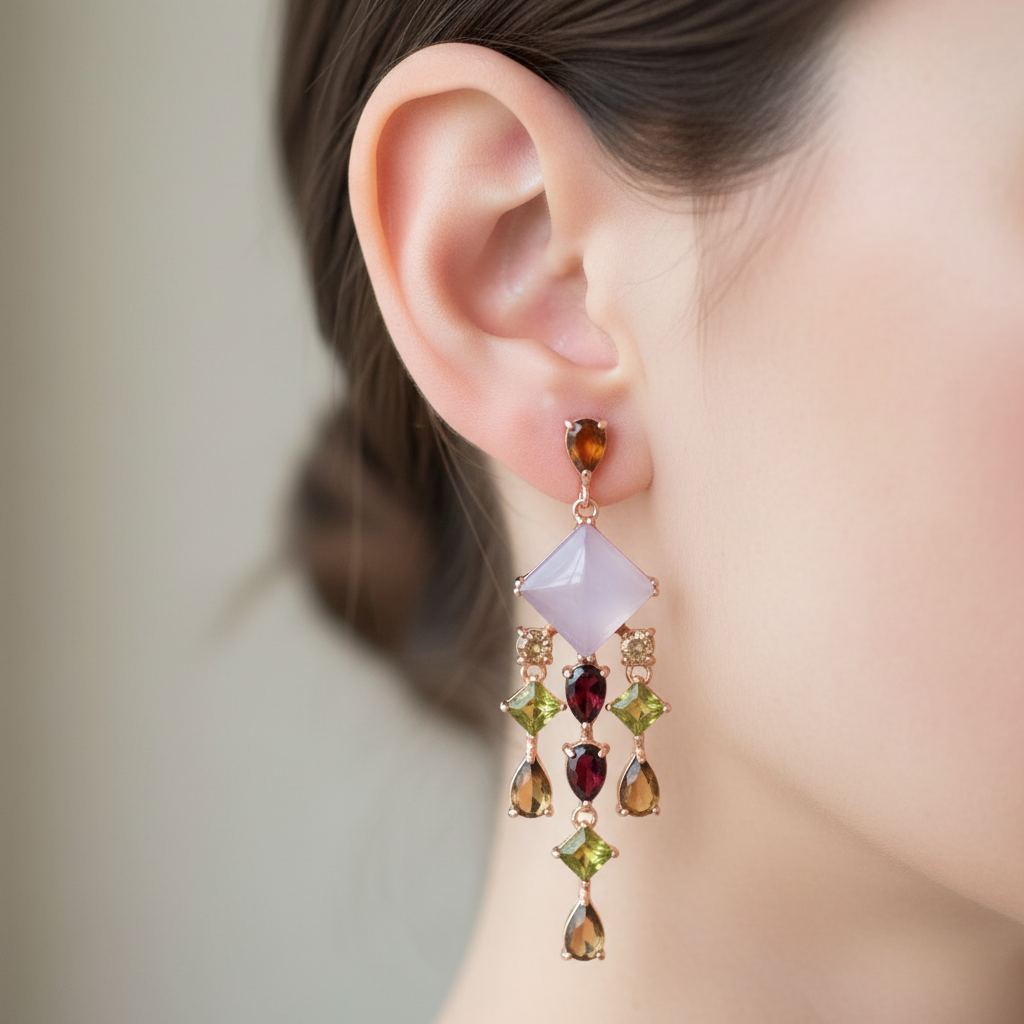 Handmade Genuine Chalcedony and Sapphire Earrings