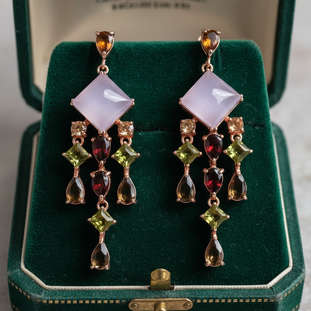 Handmade Genuine Chalcedony and Sapphire Earrings