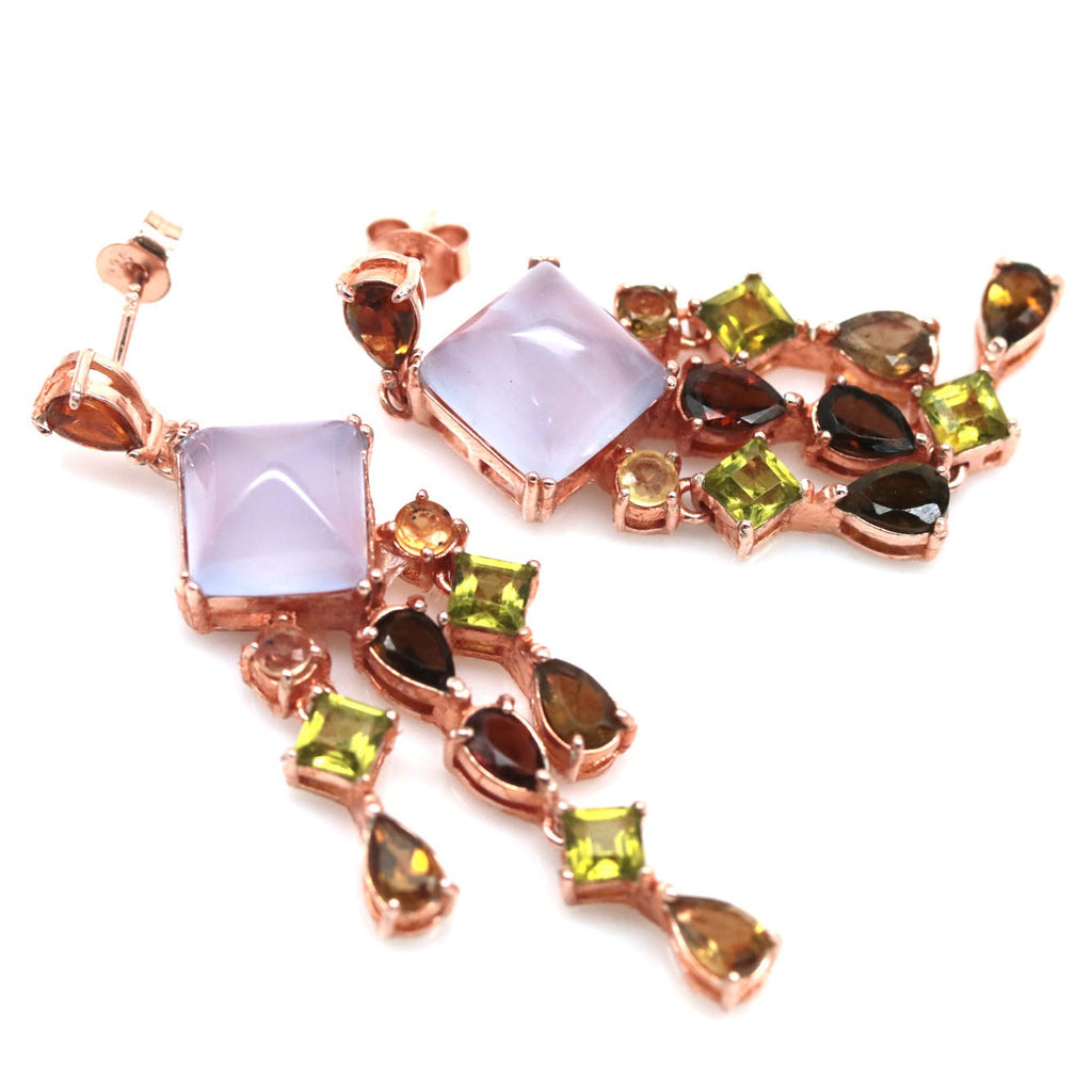 Handmade Genuine Chalcedony and Sapphire Earrings
