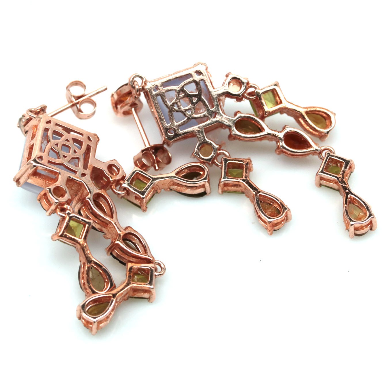 Handmade Genuine Chalcedony and Sapphire Earrings