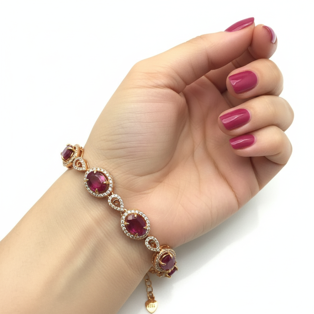 Handmade Natural Ruby Chain Bracelet — Designed in Canada (10 carats)