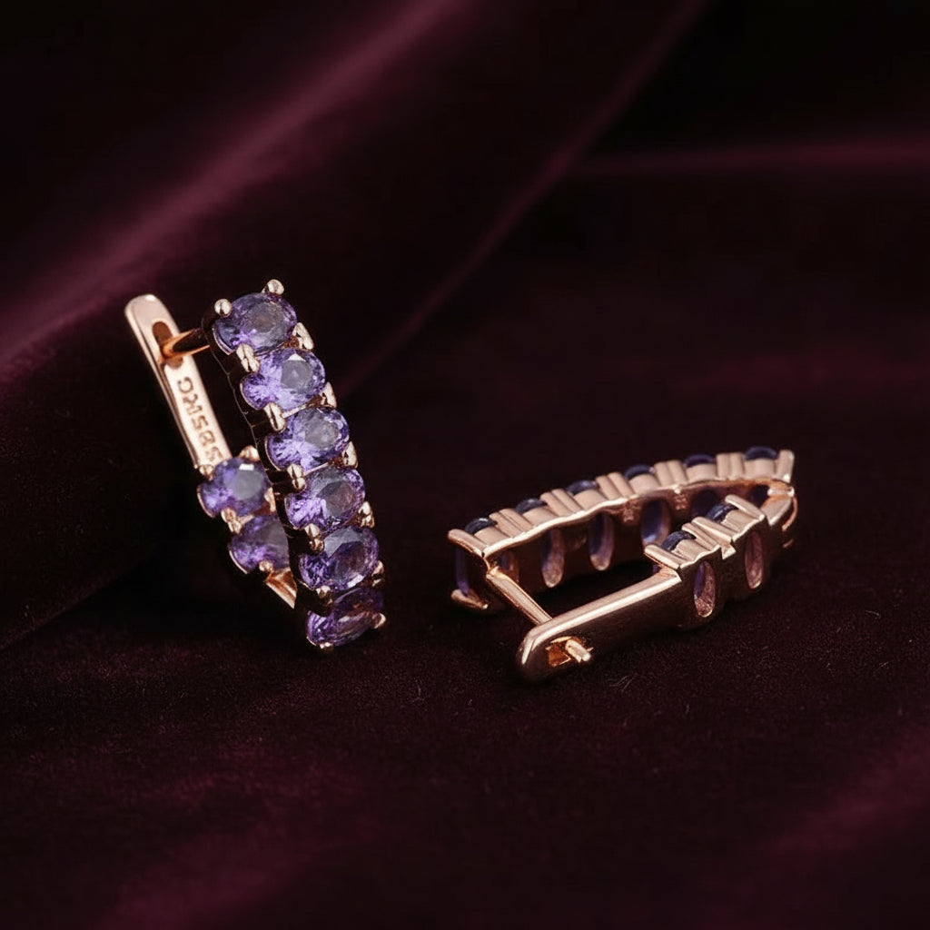 14k Rolled Gold Amethyst V-Inside Out Hoop Earrings
