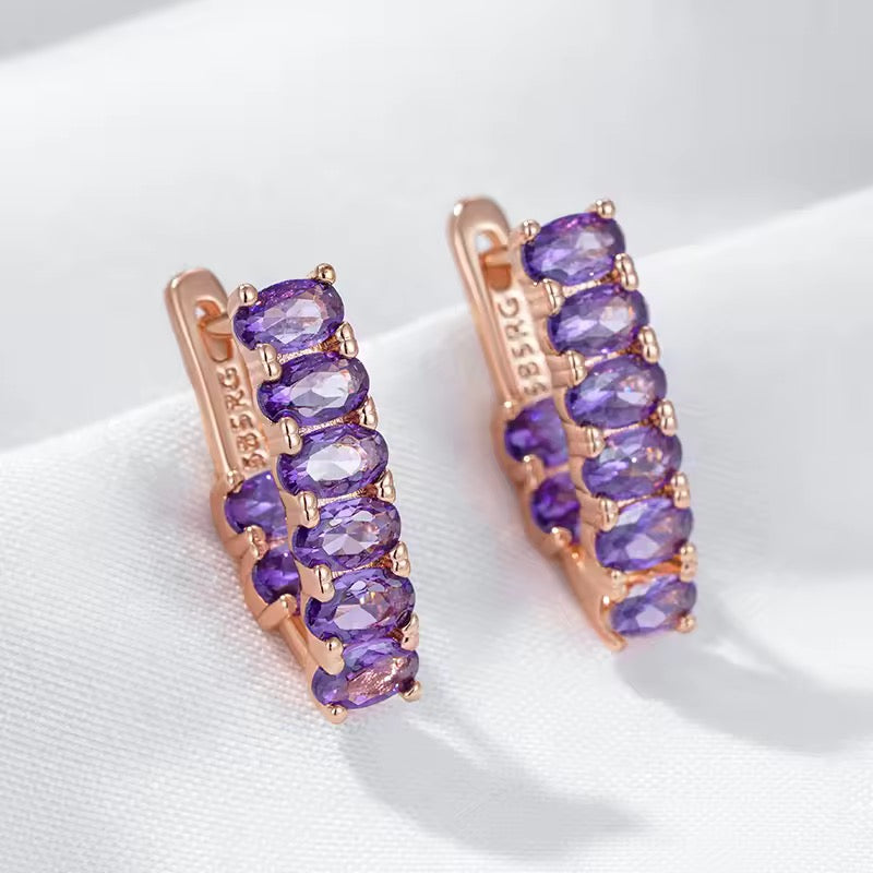 14k Rolled Gold Amethyst V-Inside Out Hoop Earrings