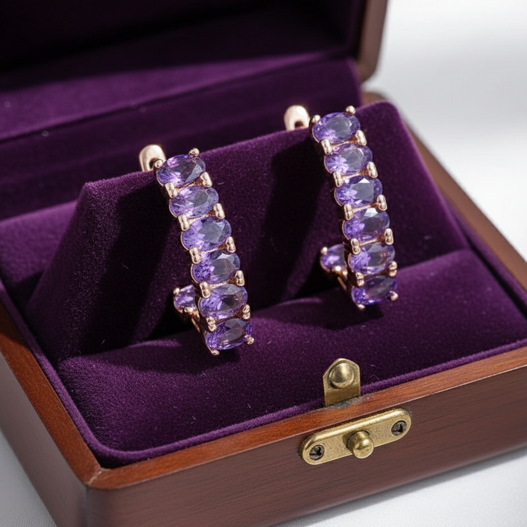 14k Rolled Gold Amethyst V-Inside Out Hoop Earrings