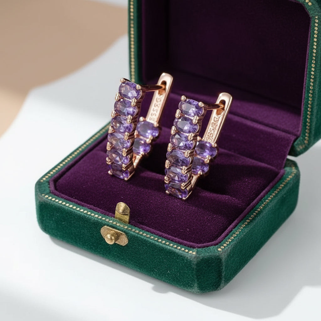 14k Rolled Gold Amethyst V-Inside Out Hoop Earrings