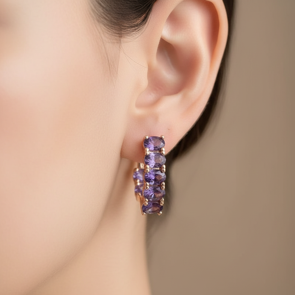 14k Rolled Gold Amethyst V-Inside Out Hoop Earrings