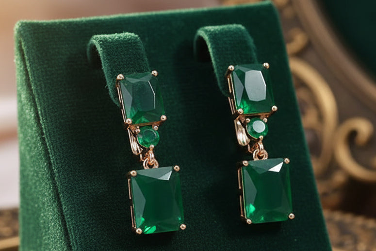 14k Rolled gold Emerald Minimalistic square Drop Earrings