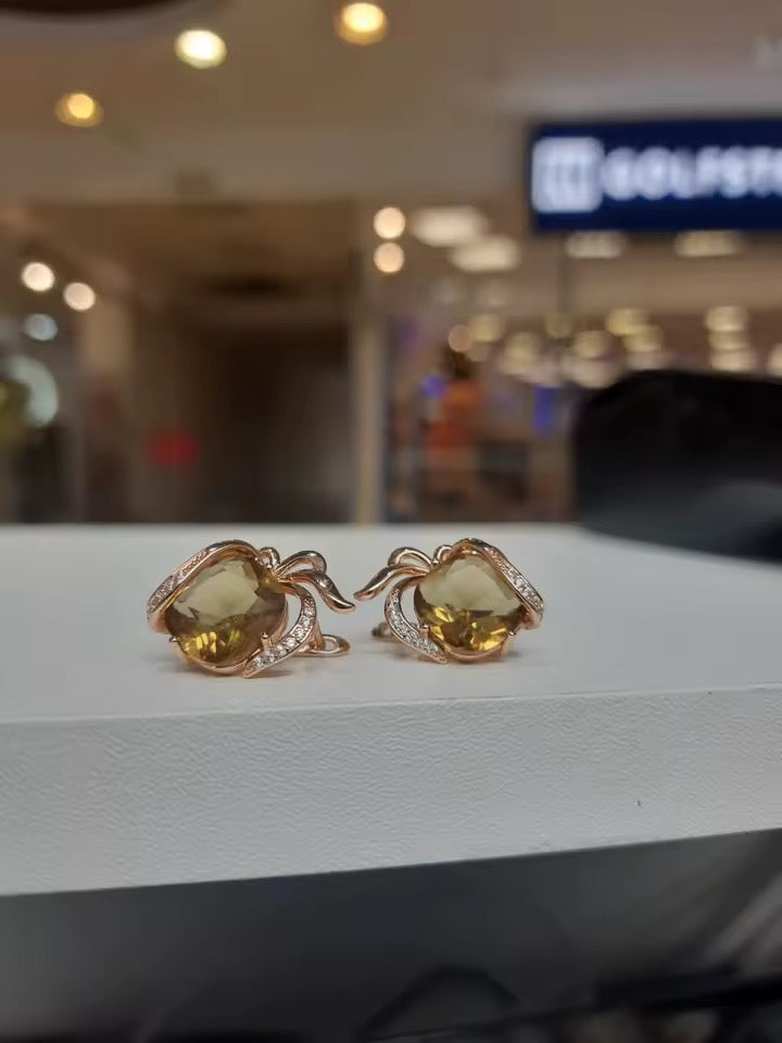 14k Rolled Gold Honey Citrine Earrings