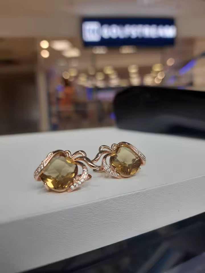 14k Rolled Gold Honey Citrine Earrings