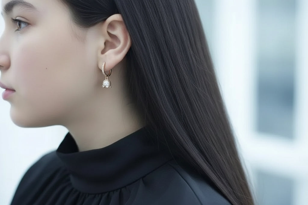 14K Rolled Gold Tulip Earrings with White Sapphires