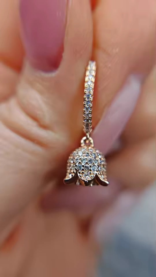 14K Rolled Gold Tulip Earrings with White Sapphires