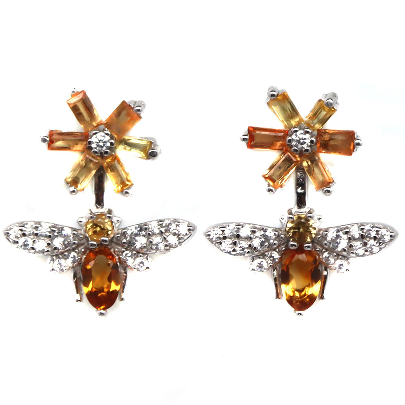 Artisan Bee Stud Earrings in Genuine Citrine or Sapphires