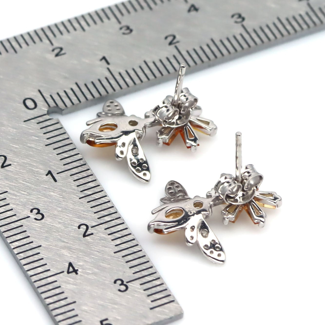 Artisan Bee Stud Earrings in Genuine Citrine or Sapphires