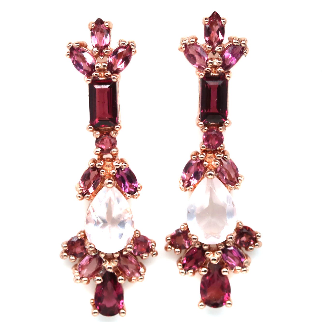Handmade Rose Quartz & Rhodolite Garnet Stud Earrings | Designed in Canada