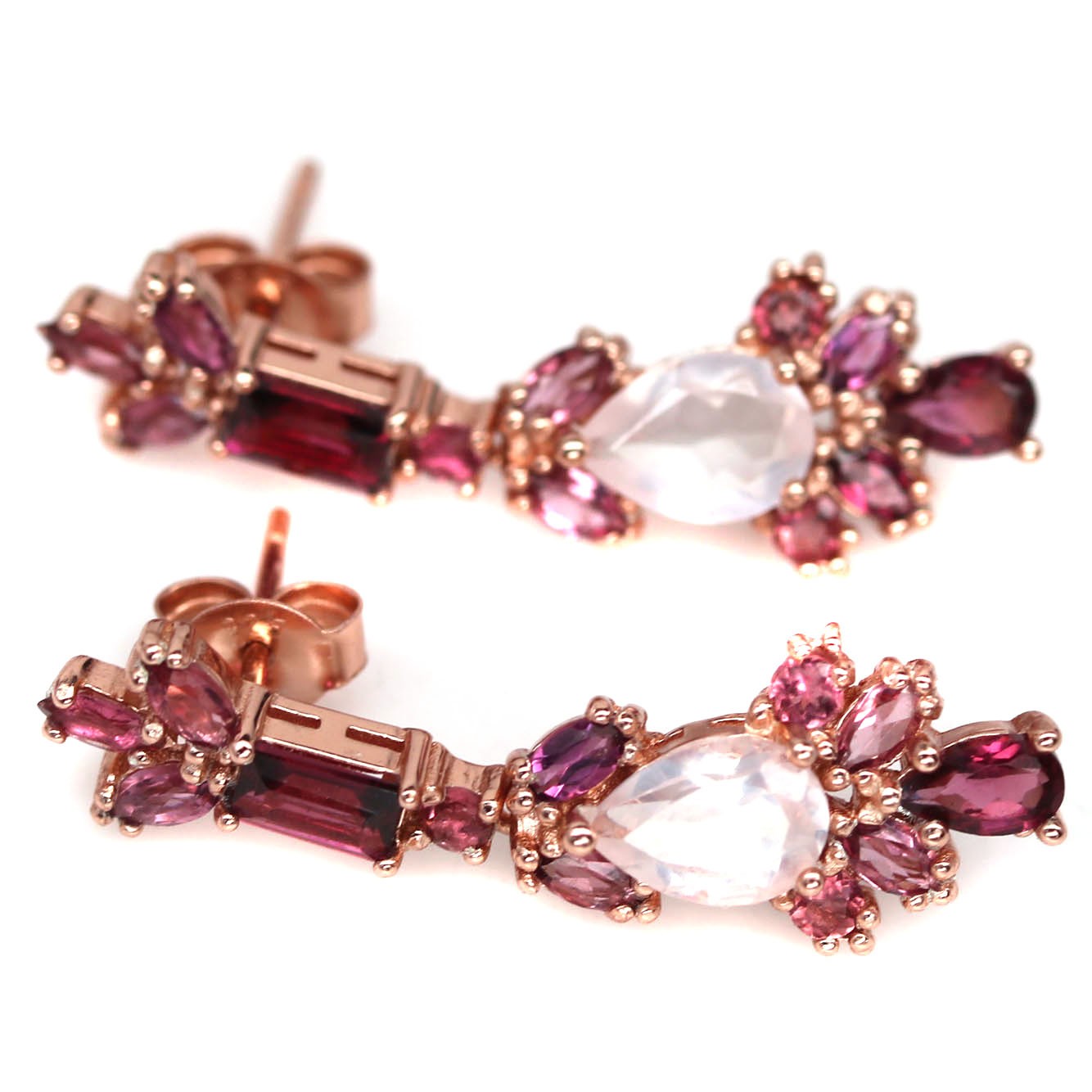 Handmade Rose Quartz & Rhodolite Garnet Stud Earrings | Designed in Canada